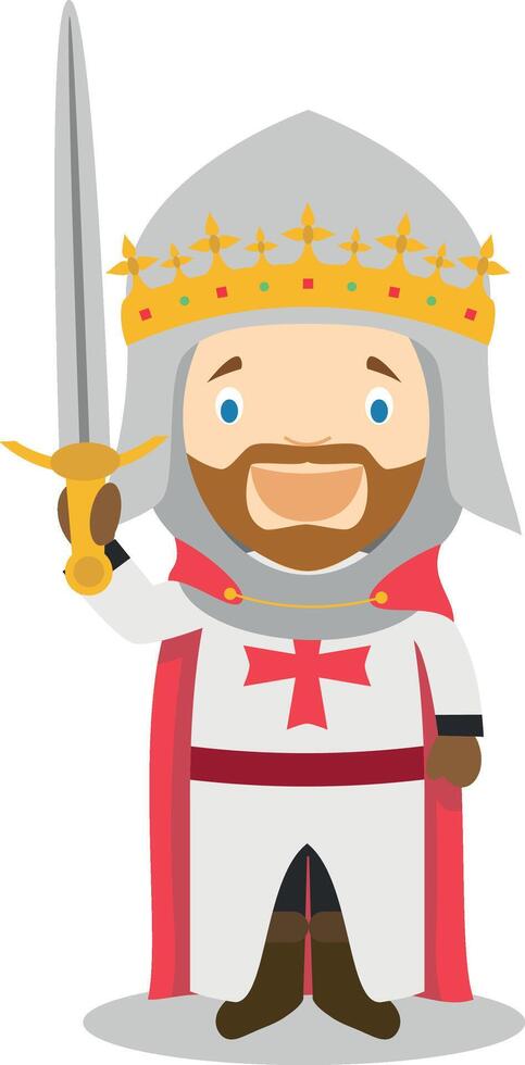 Richard I of England The Lionheart cartoon character. Illustration. Kids History Collection. vector