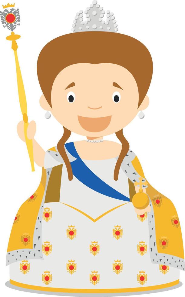Catherine II of Russia, called The Great, cartoon character. Illustration. Kids History Collection. vector