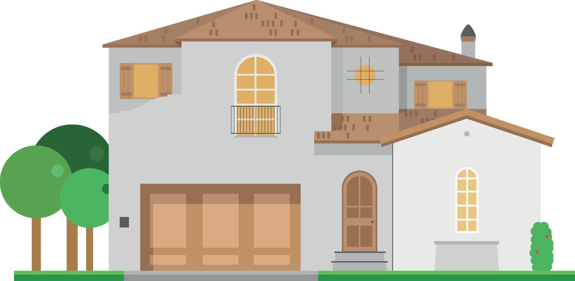 Cute cartoon illustration of a residential villa vector