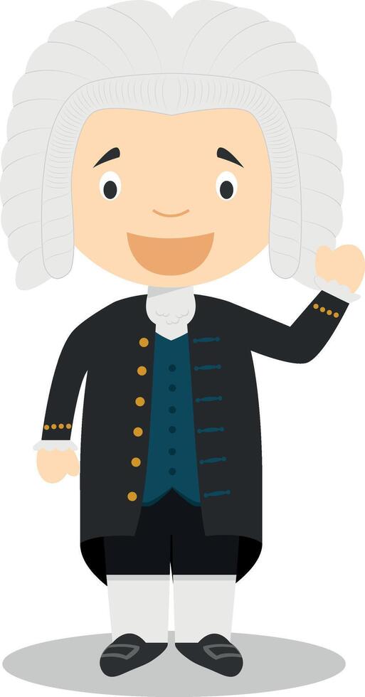 Johan Sebastian Bach cartoon character. Illustration. Kids History Collection. vector