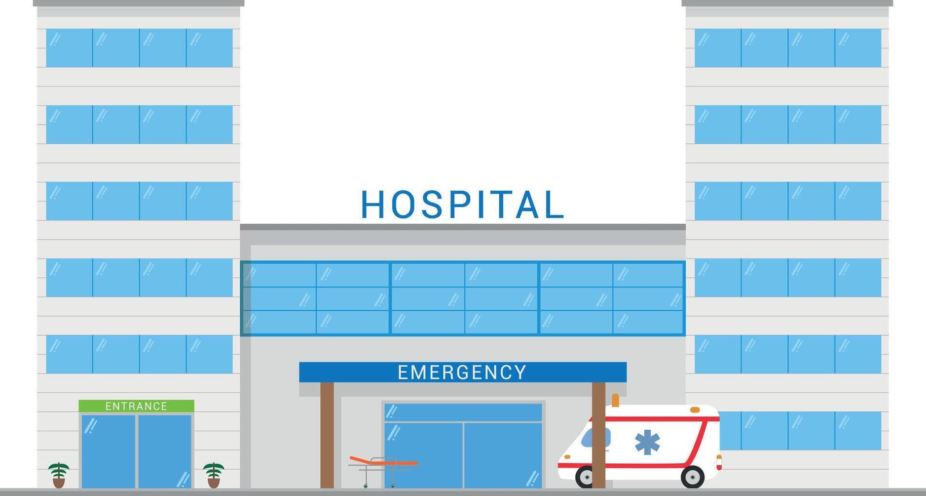 Cute cartoon illustration of a hospital with ambulance vector