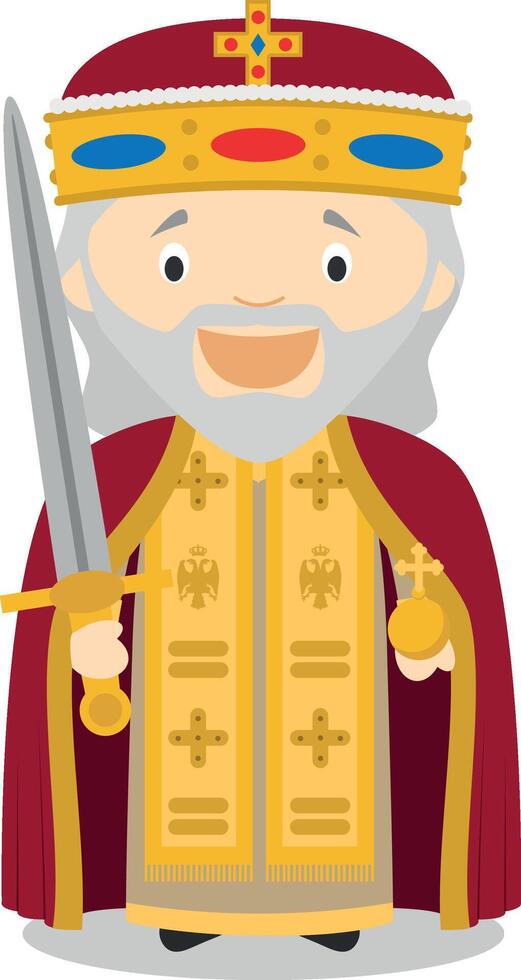 Charles I the Great, called Charlemagne, cartoon character. Illustration. Kids History Collection. vector