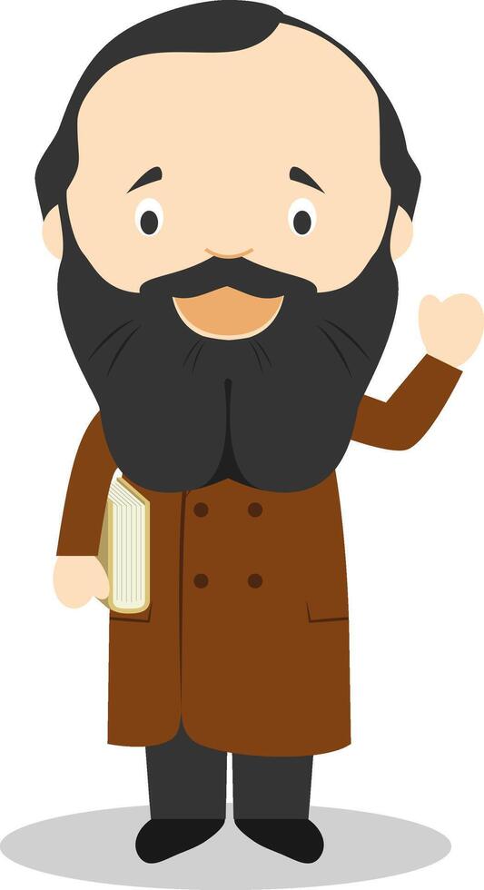 Fiodor Dostoevsky cartoon character. Illustration. Kids History Collection. vector