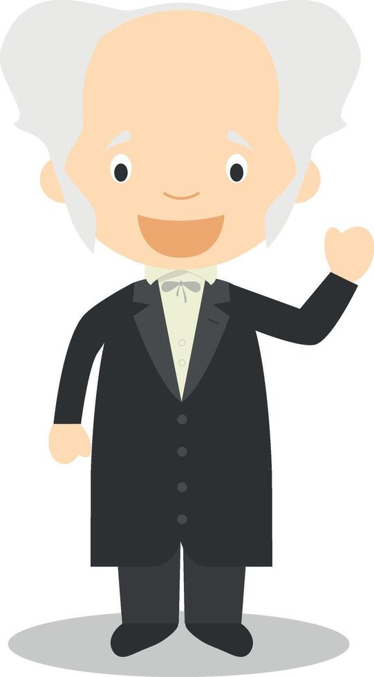 Arthur Schopenhauer cartoon character. Illustration. Kids History Collection. vector