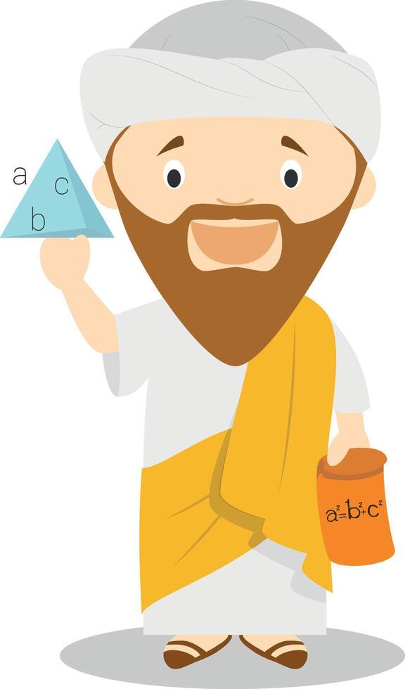Pythagoras cartoon character. Illustration. Kids History Collection. vector