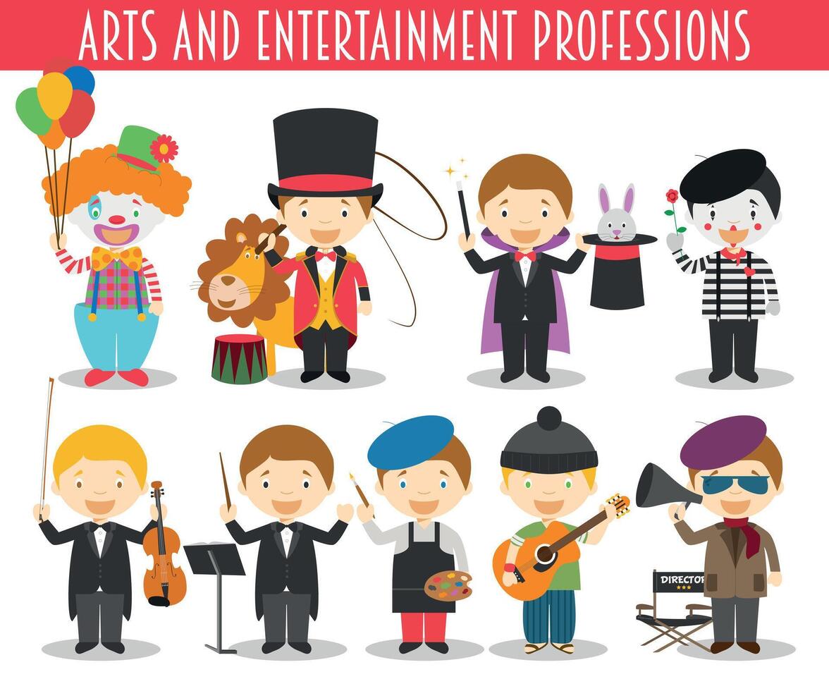 Set of Arts and Entertainment Professions in cartoon style vector