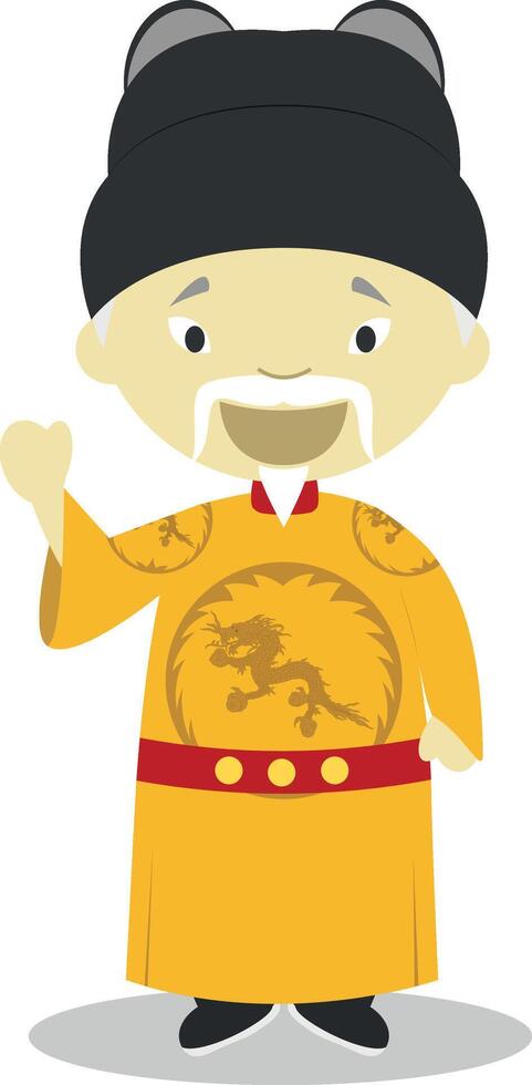 Emperor Ming Hongwu cartoon character. Illustration. Kids History Collection. vector