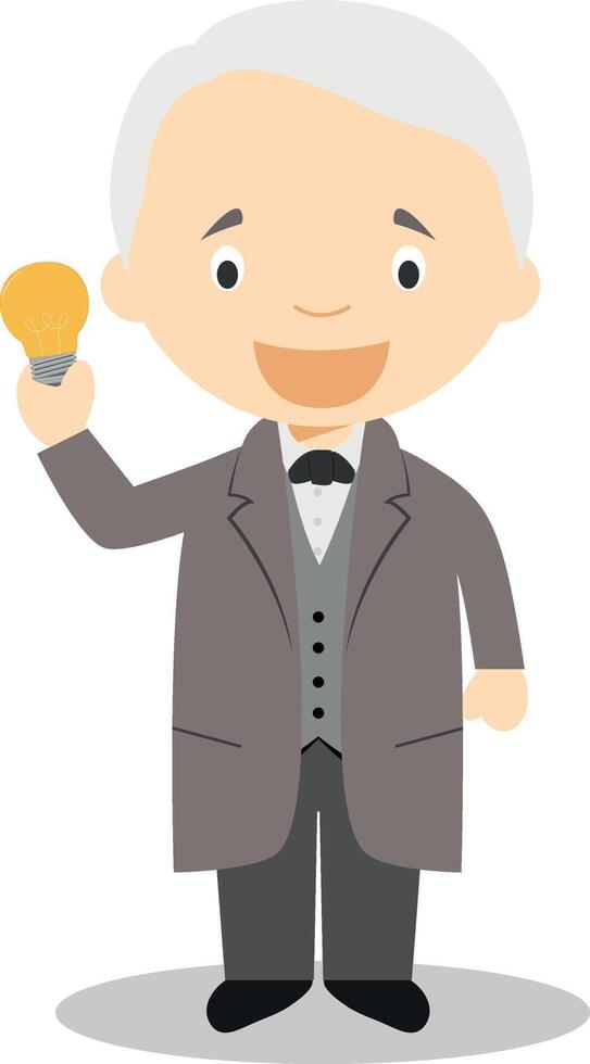 Thomas Alva Edison cartoon character. Illustration. Kids History Collection. vector