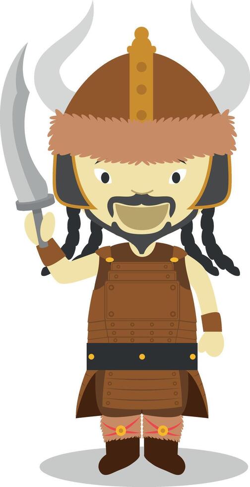 Attila cartoon character. Illustration. Kids History Collection. vector