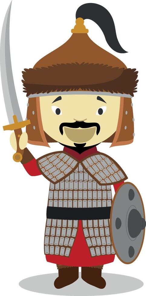 Genghis Khan cartoon character. Illustration. Kids History Collection. vector