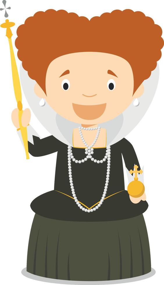 Elizabeth I of England cartoon character. Illustration. Kids History Collection. vector