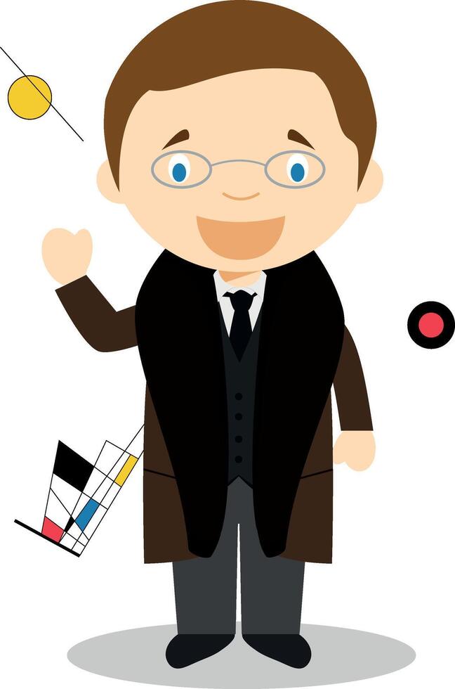 Vasili Kandinski cartoon character. Illustration. Kids History Collection. vector