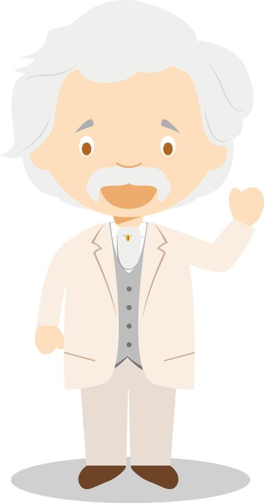 Mark Twain cartoon character. Illustration. Kids History Collection. vector