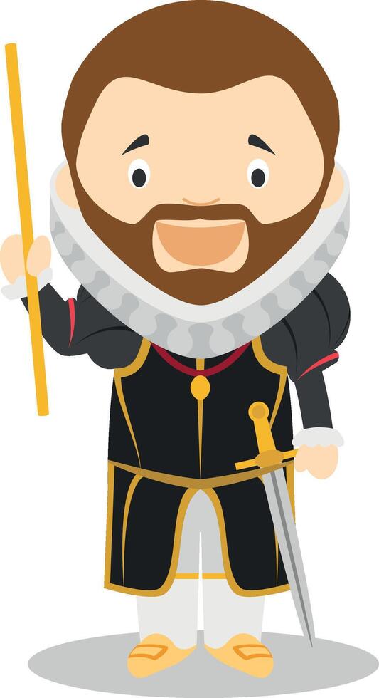Philip II of Spain cartoon character. Illustration. Kids History Collection. vector