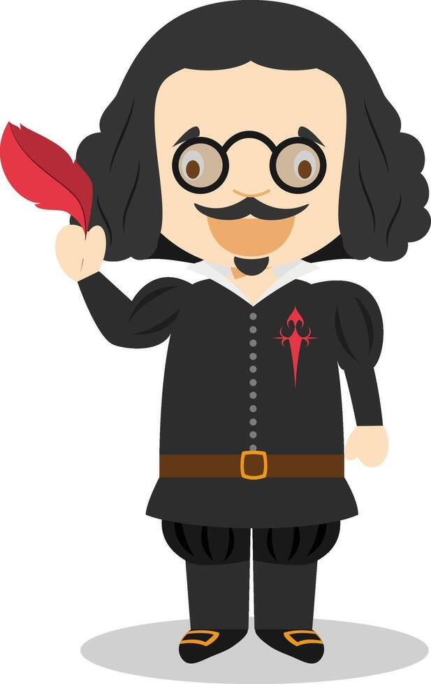 Francisco de Quevedo cartoon character. Illustration. Kids History Collection. vector