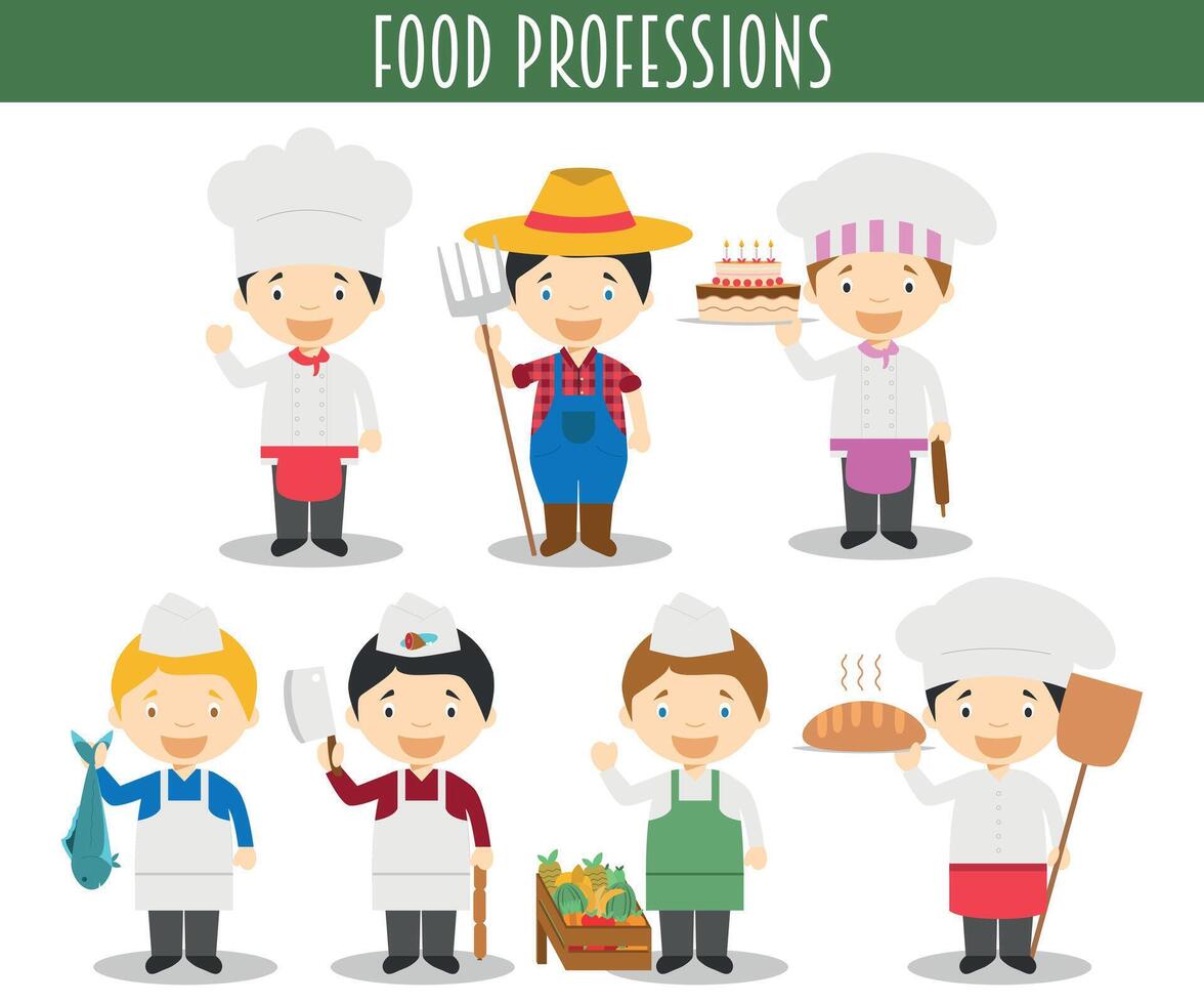 Set of Food Industry Professions in cartoon style vector