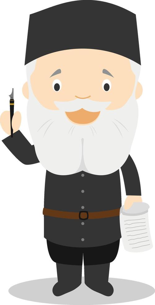 Leon Tolstoi cartoon character. Illustration. Kids History Collection. vector