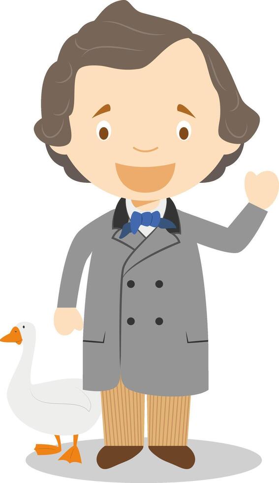 Hans Christian Andersen cartoon character. Illustration. Kids History Collection. vector