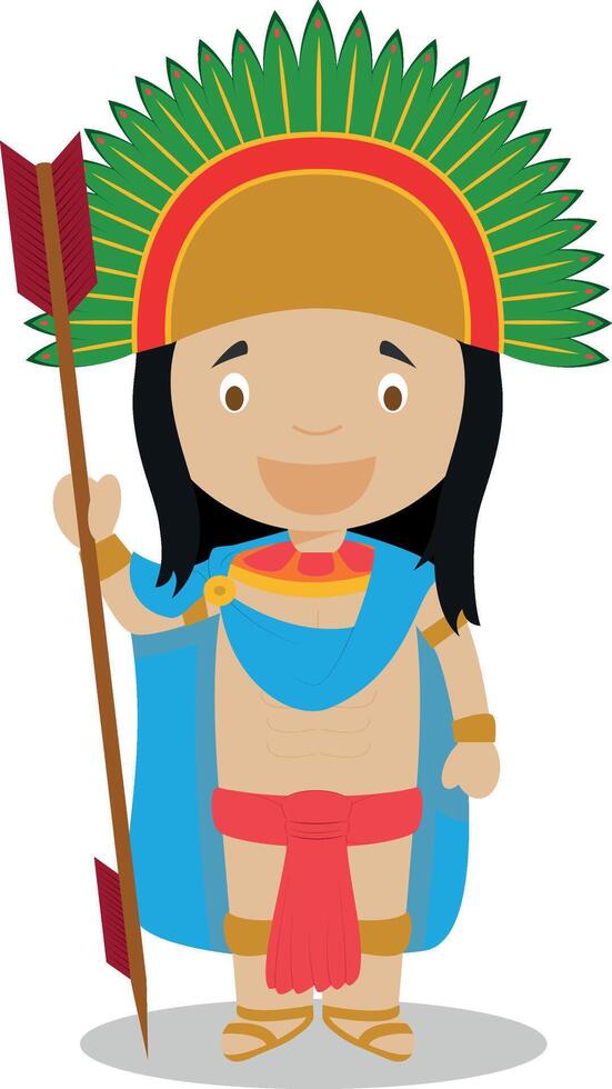 Moctezuma II cartoon character. Illustration. Kids History Collection. vector