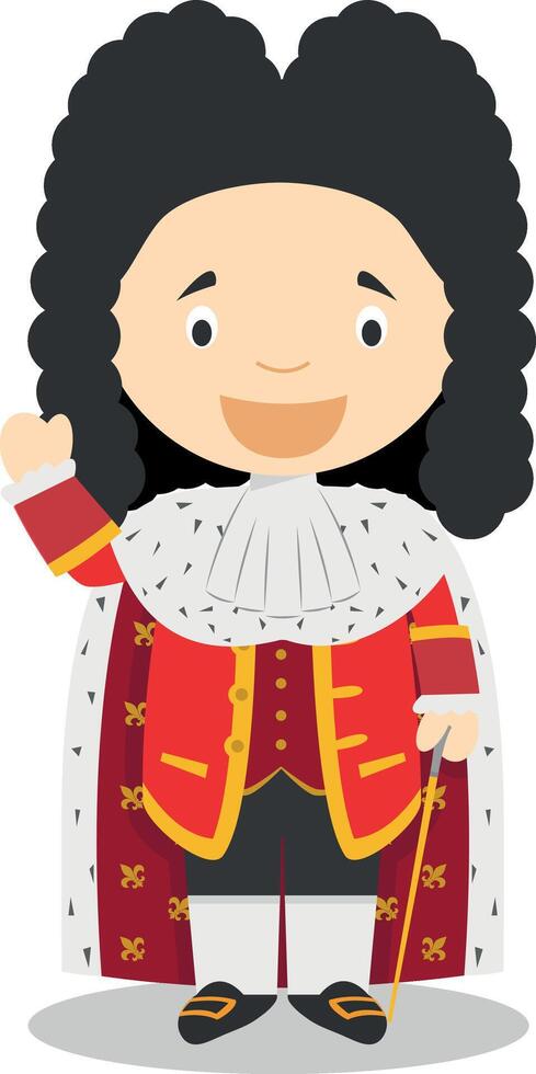 Louis XIV of France cartoon character. Illustration. Kids History Collection. vector
