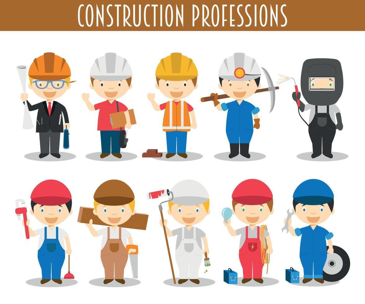 Set of Construction Professions in cartoon style vector