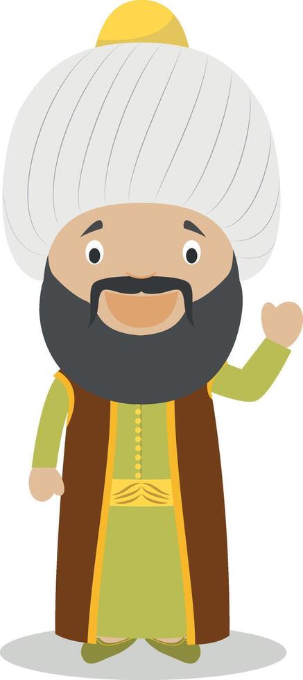 Sultan Othman I cartoon character. Illustration. Kids History Collection. vector