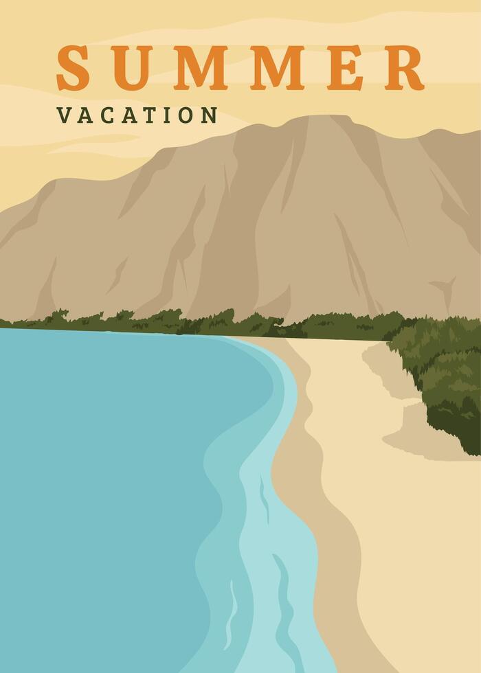 summer beach poster vintage illustration design. seascape background summer beach vintage poster illustration design vector