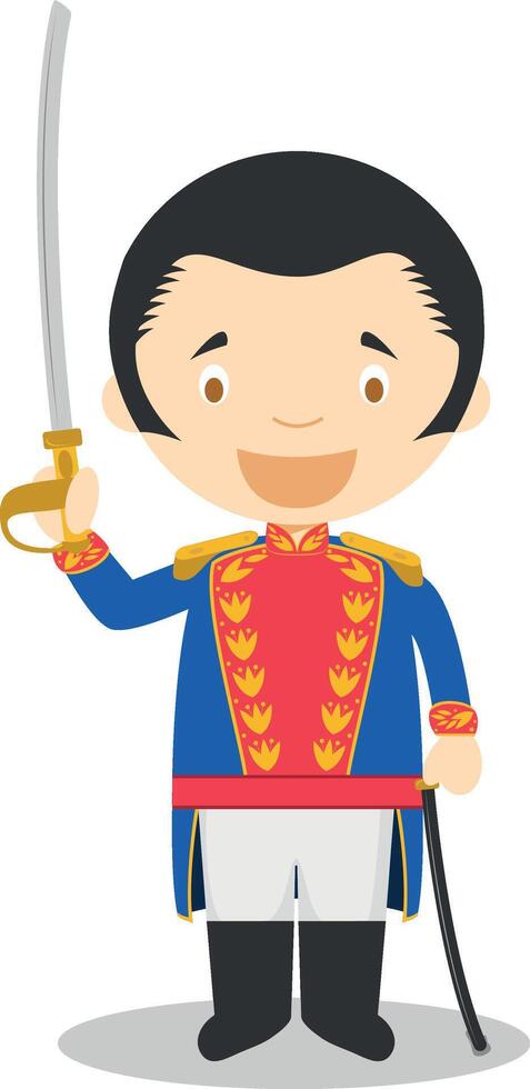 Simon Bolivar cartoon character. Illustration. Kids History Collection. vector