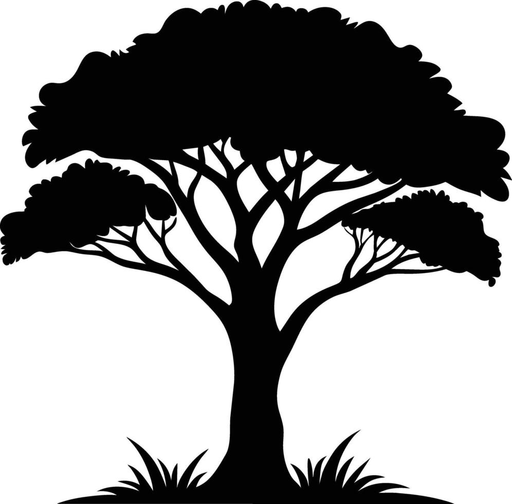 A black silhouette of a African tree vector