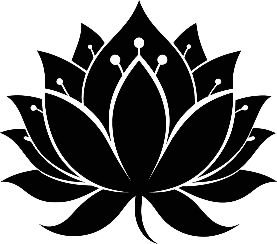 A black silhouette drawing of a lotus flower vector