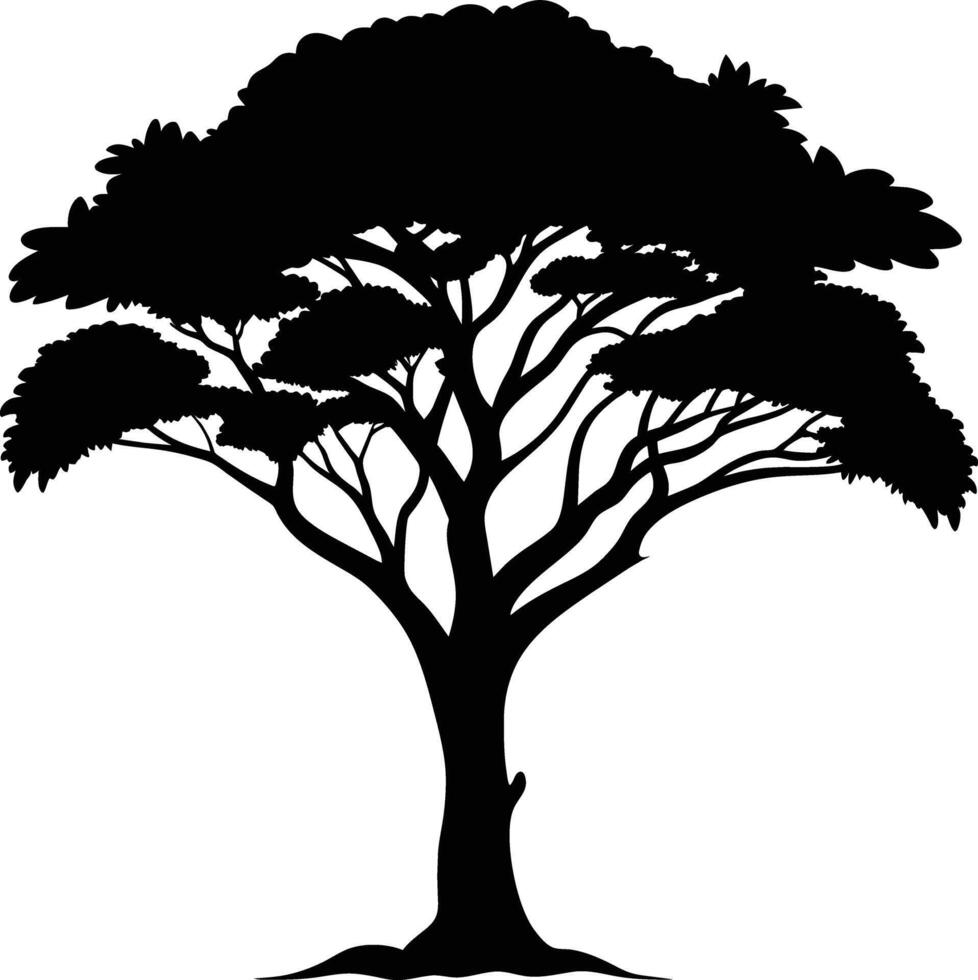 A black silhouette of a African tree vector