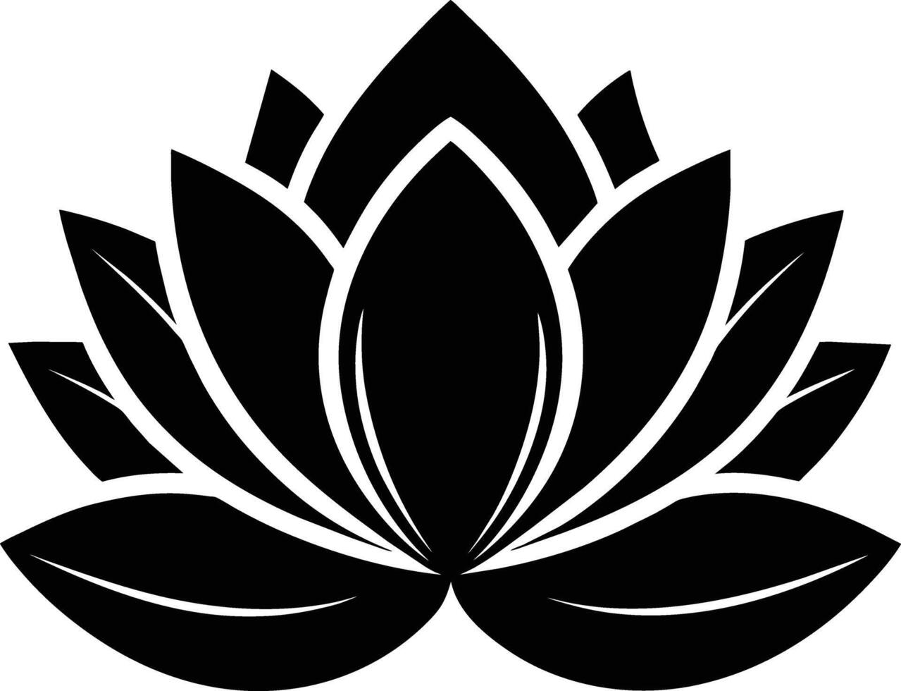 A black silhouette drawing of a lotus flower vector