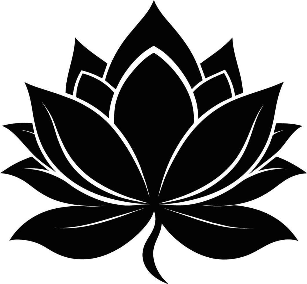 A black silhouette drawing of a lotus flower vector