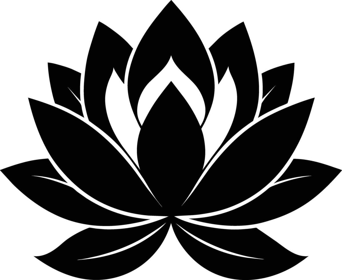 A black silhouette drawing of a lotus flower vector