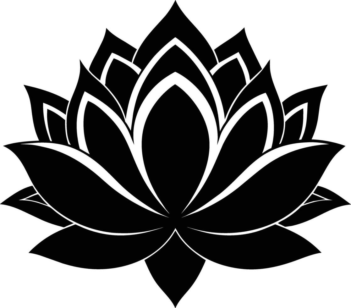 A black silhouette drawing of a lotus flower vector