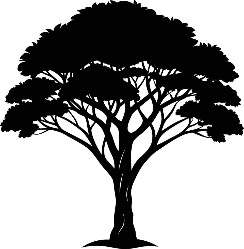 A black silhouette of a African tree vector