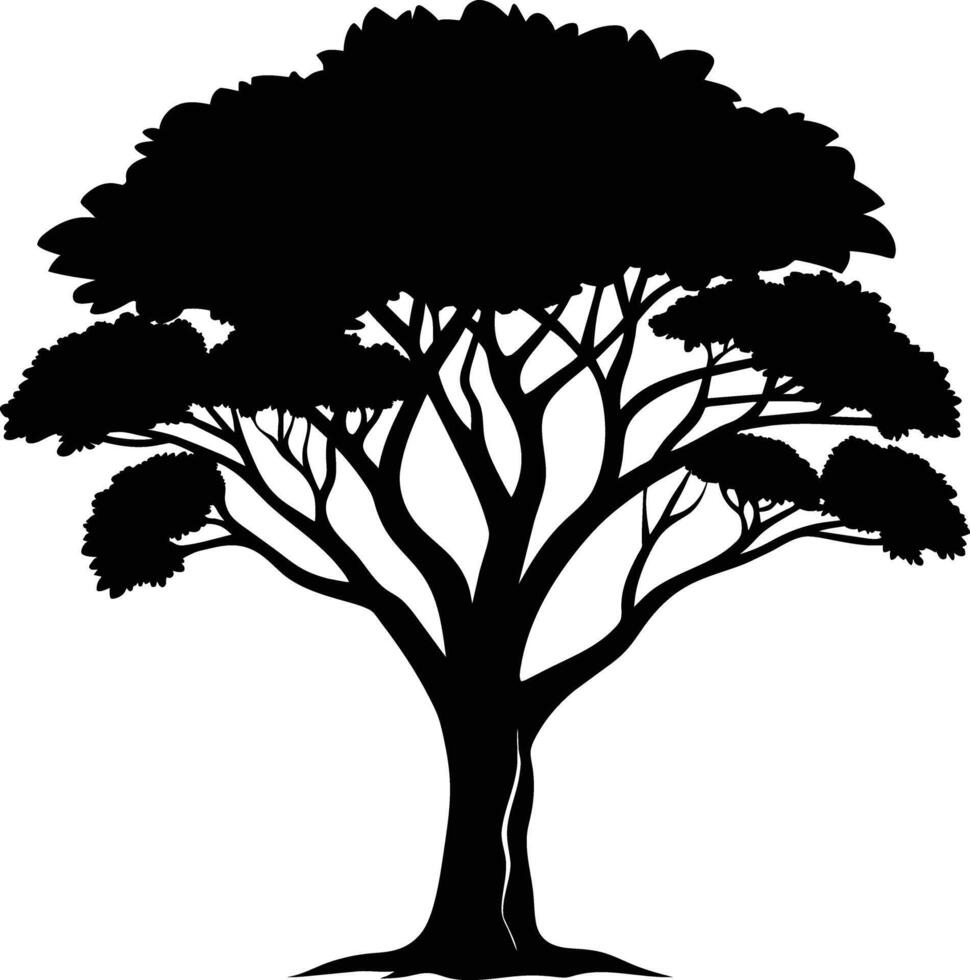 A black silhouette of a African tree vector