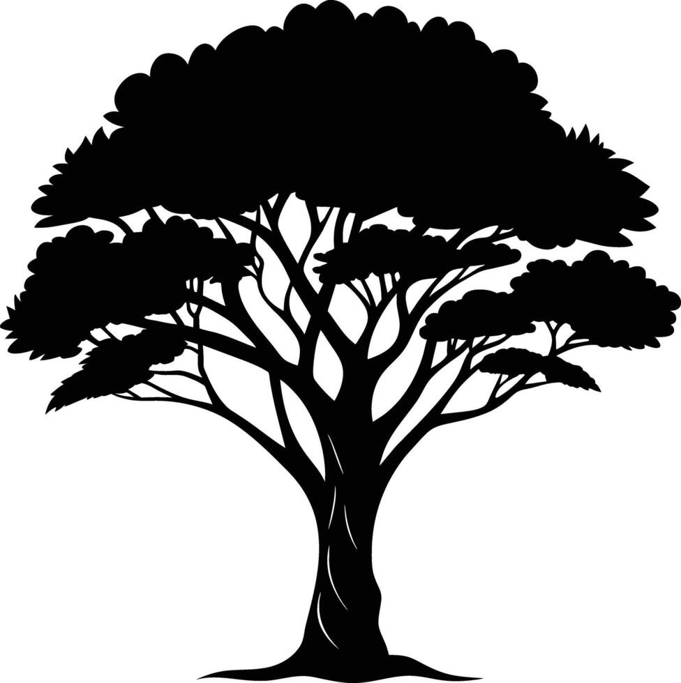 A black silhouette of a African tree vector