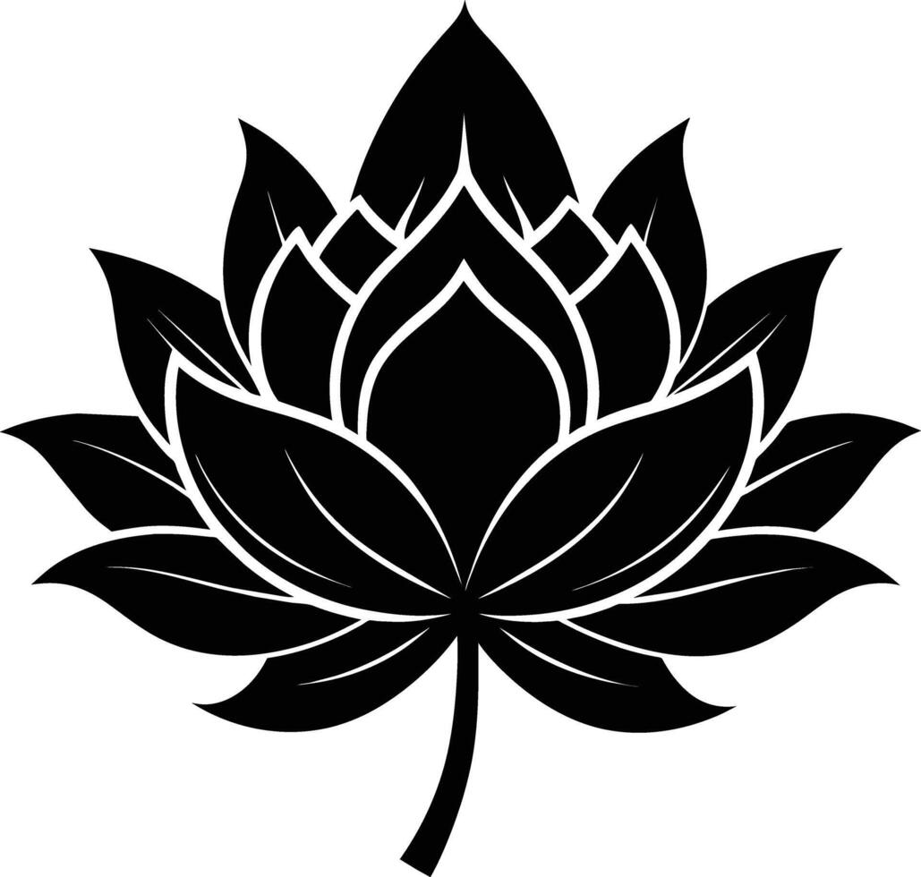A black silhouette drawing of a lotus flower vector
