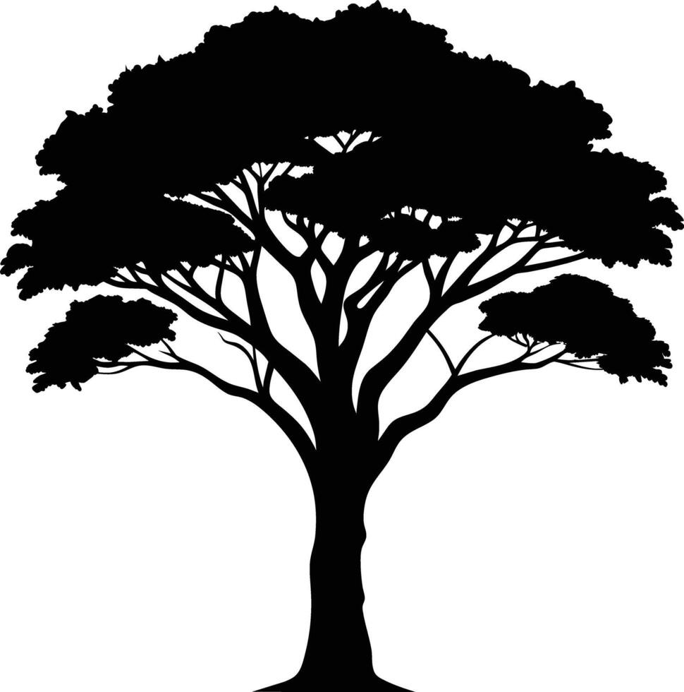 A black silhouette of a African tree vector