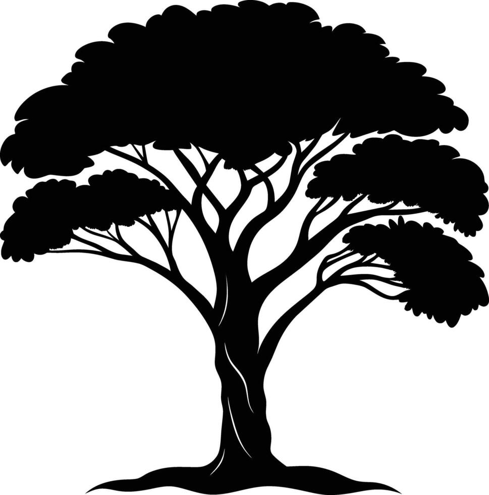 A black silhouette of a African tree vector