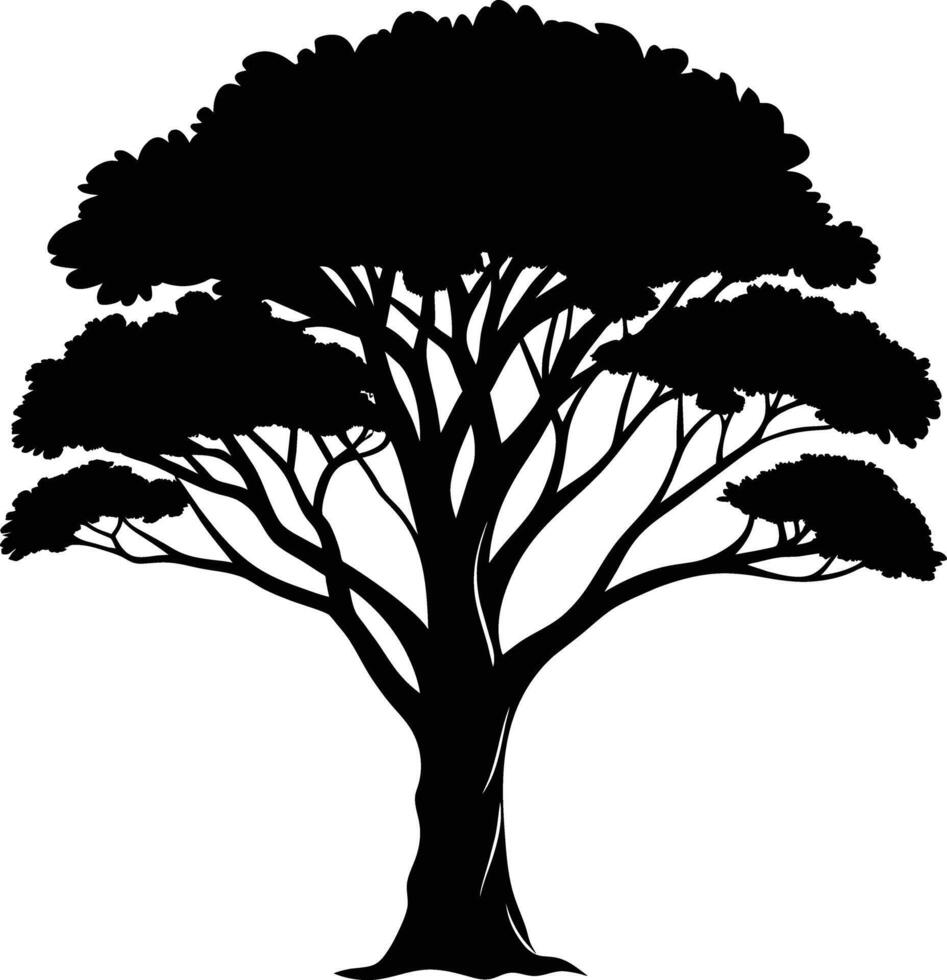 A black silhouette of a African tree vector