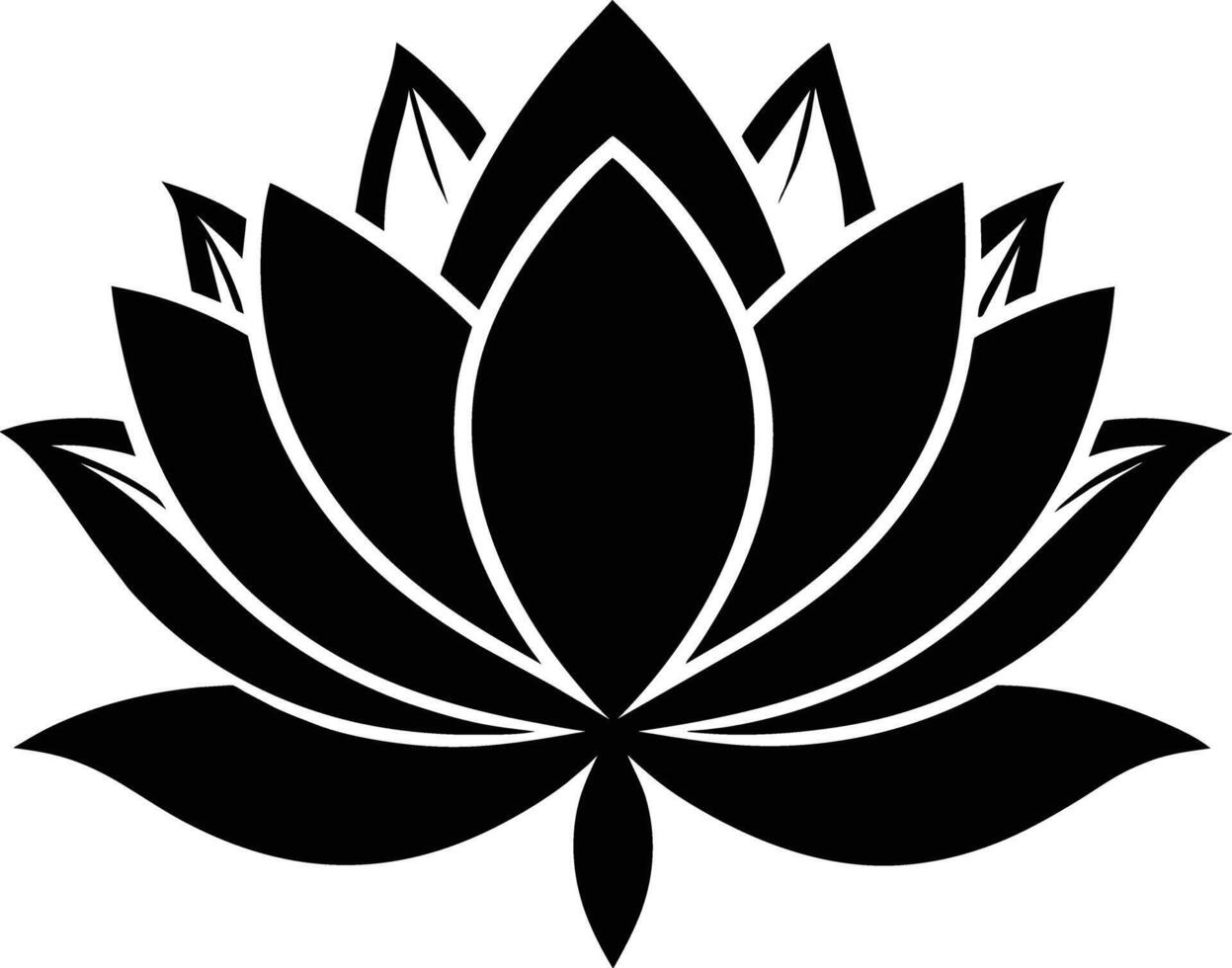 A black silhouette drawing of a lotus flower vector