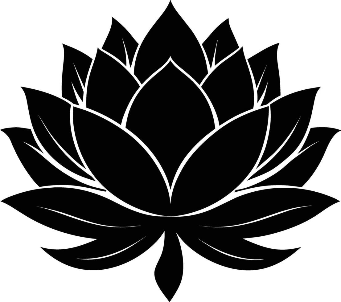 A black silhouette drawing of a lotus flower vector