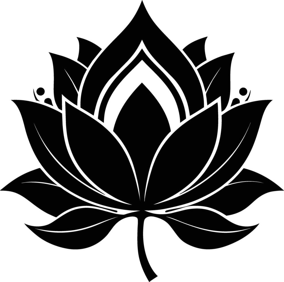 A black silhouette drawing of a lotus flower vector