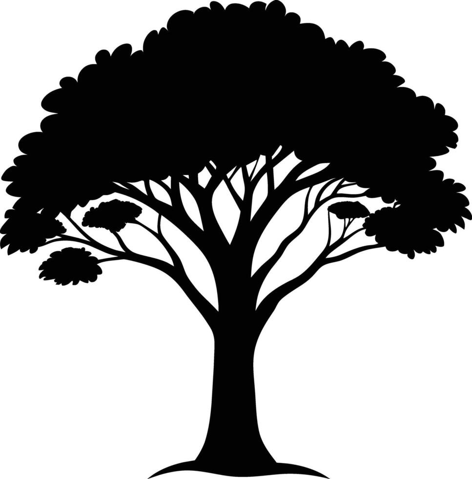 A black silhouette of a African tree vector