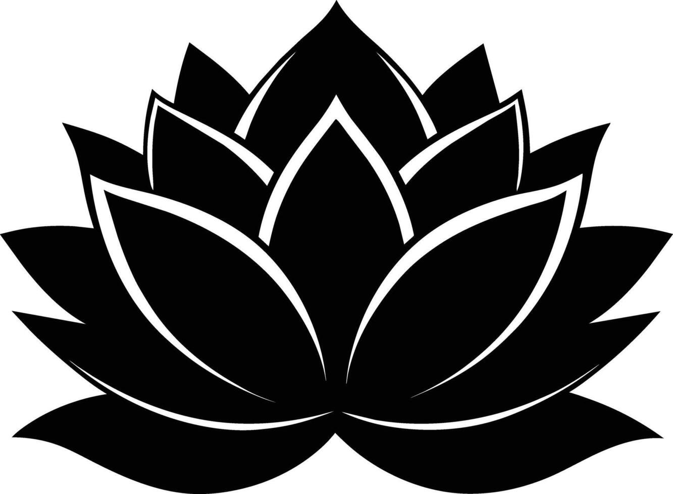 A black silhouette drawing of a lotus flower vector