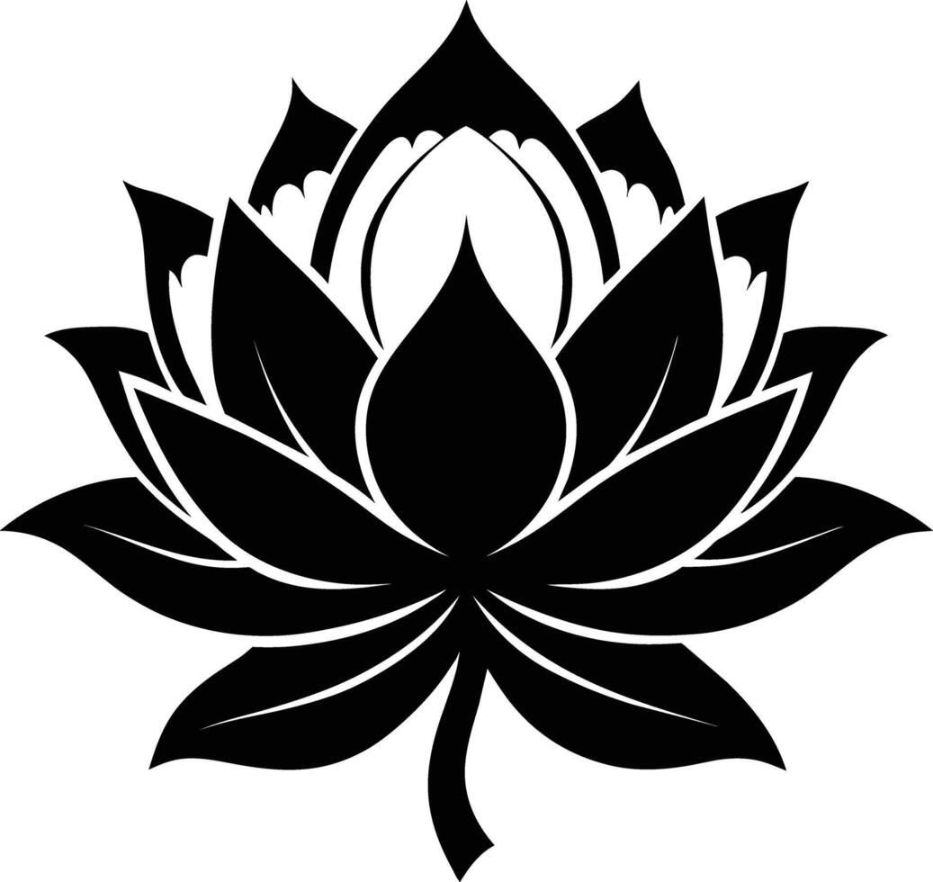 A black silhouette drawing of a lotus flower vector