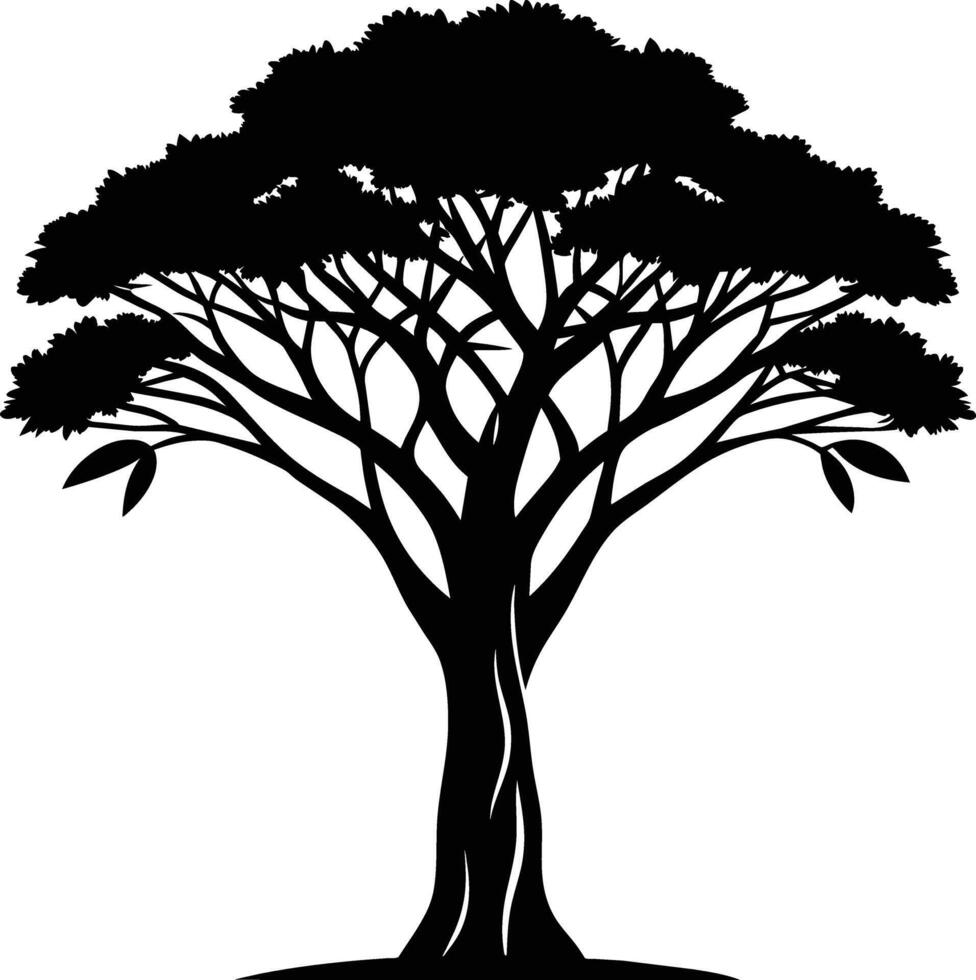 A black silhouette of a African tree vector