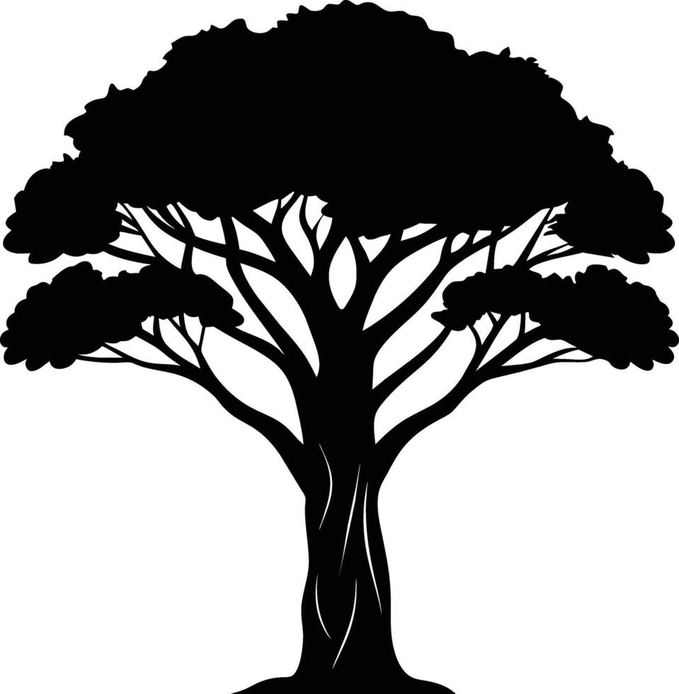 A black silhouette of a African tree vector